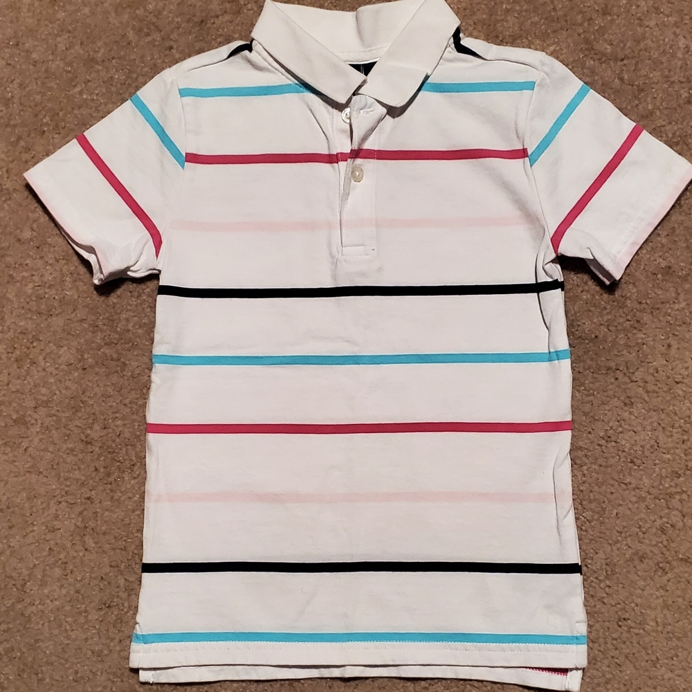 Janie and Jack White and Blue Polo Shirt Casual Striped Design